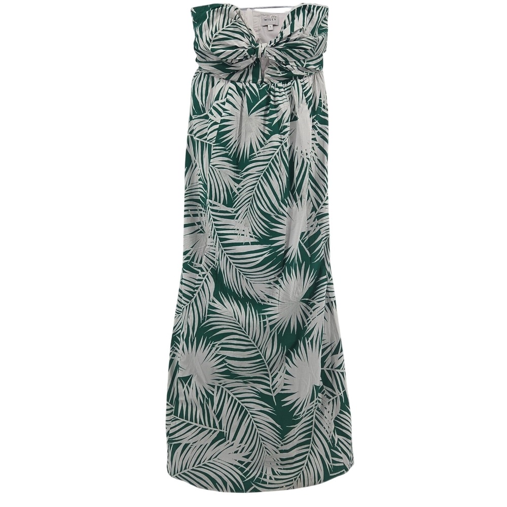 MILLY Strapless Maxi Dress 4 Green Tropical Leaf‎ Print Resort Vacation
